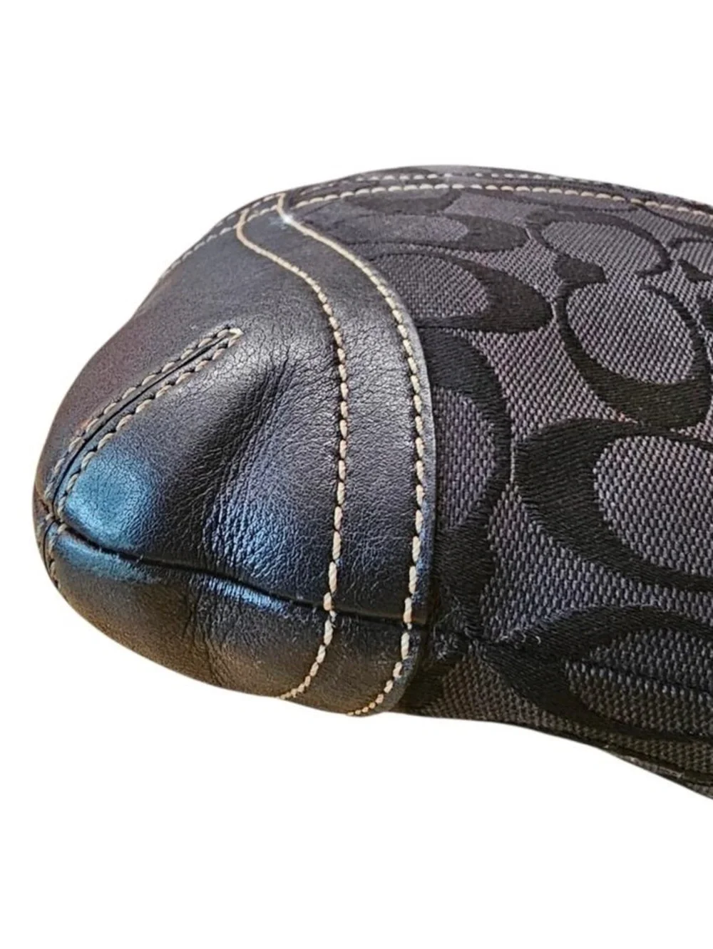 Coach‎ Black Signature Canvas Shoulder Hobo with Buckle Accents